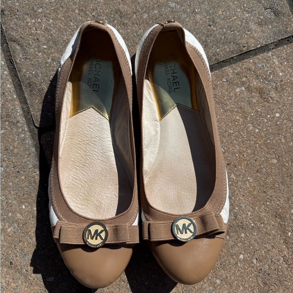 Michael Kors Tan and Cream Loafers with Logo Accent